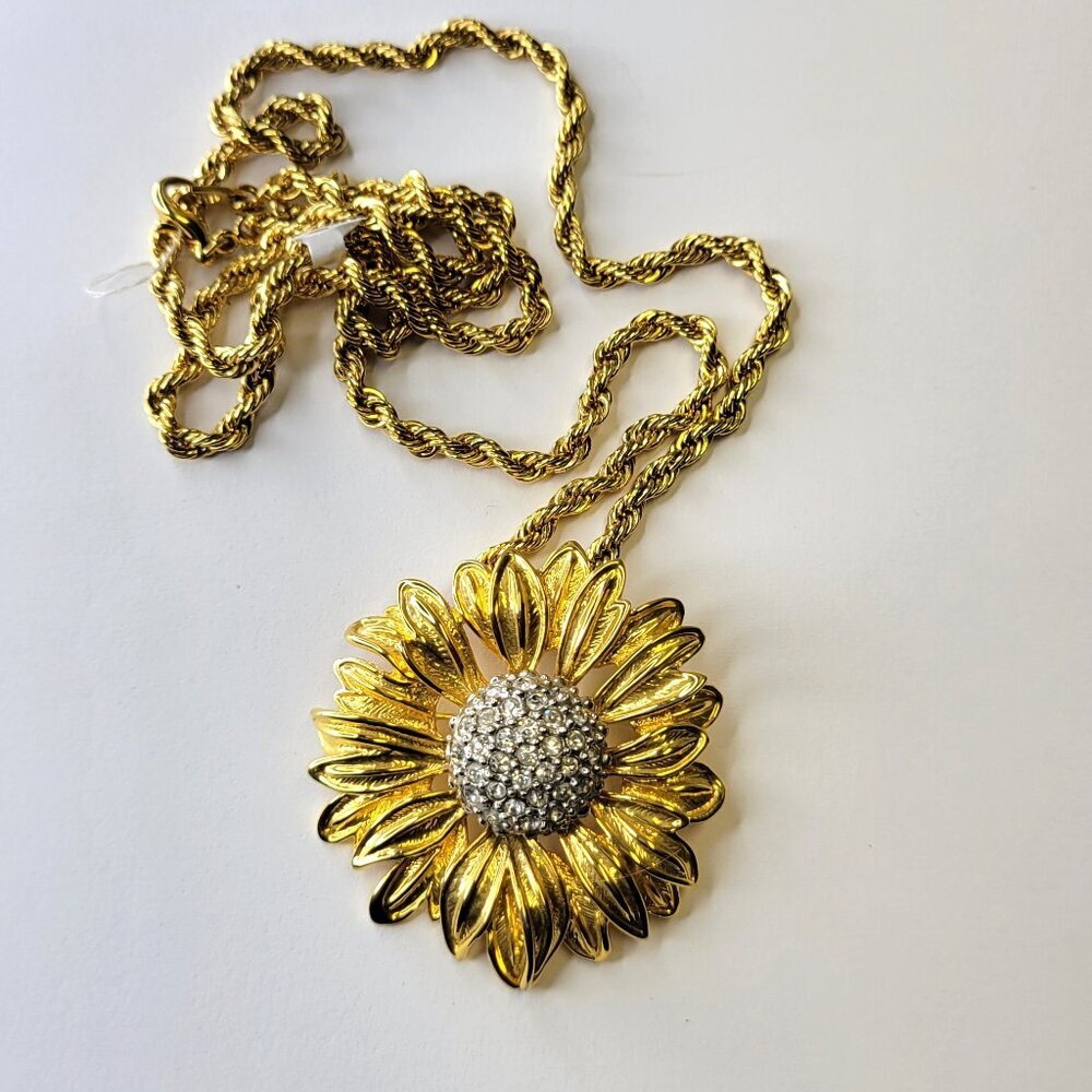 Flower Pendant Necklace & Brooch, Sunflower Pendant Necklace